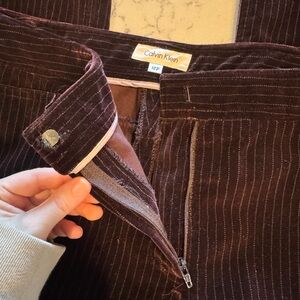 Calvin Klein Women’s Dark Brown Pinstripe Velvet Pants